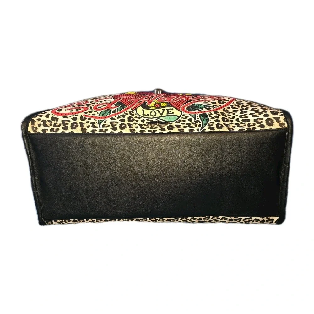 Ed Hardy Duffel Bag Cheetah Print Rhinestone Heart Love Skull Zipper Rare Htf